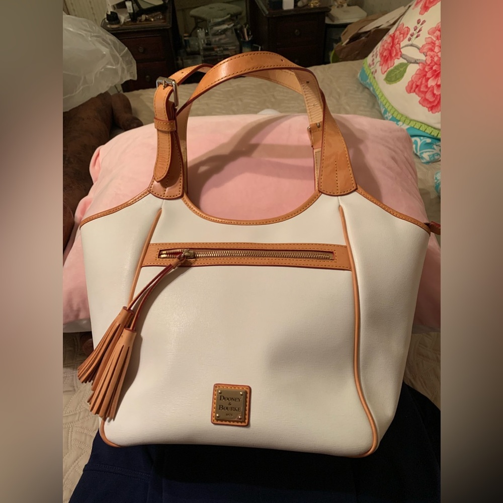Dooney & Bourke White Saffiano Leather Maddie Shoulder Bag